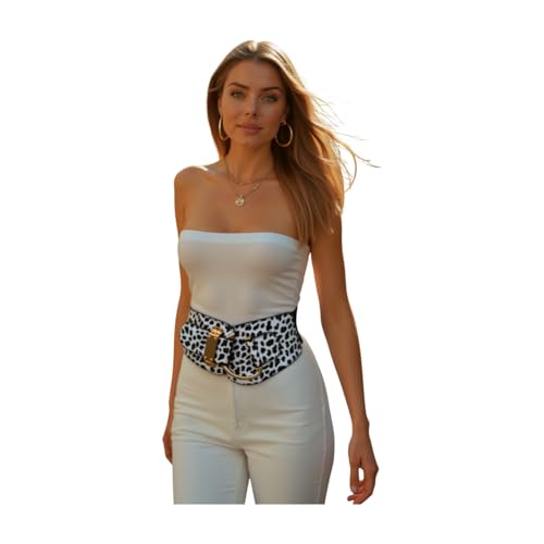 Trendy Fashion Jewelry Women Wide Elastic Cinch Belt Waist Hip Gold Metal Hook Buckle L XL Leopard Animal Print2