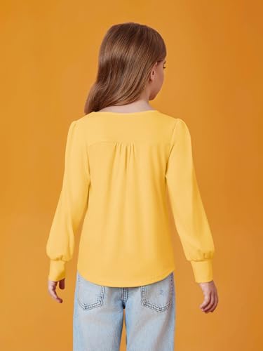 Image of Haloumoning Girls Puff Long Sleeve Shirts Fall Tops 5-14Y | Casual,Solid Color,Crewneck, Soft, Tunic Tops Blouse,Kids Long Sleeve T Shirt,,Fashion Clothes