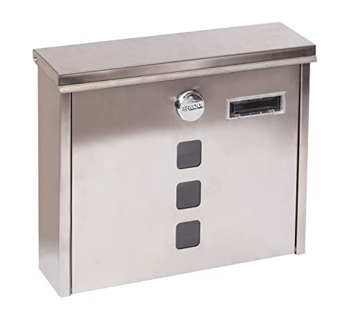 ARREGUI Chance E7107 Cassetta Postale in Acciaio Inossidabile, Formato M (DIN A4), Cassetta della Posta con Serratura Coperta e Portanome, Facile de Montare, Inox