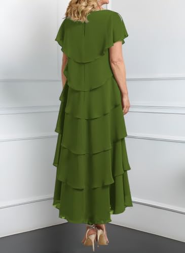 Short Sleeve Mother of The Bride Dresses for Wedding Chiffon Formal Evening Dresses Tiered Prom Dress2