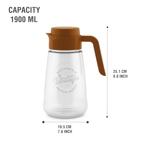 Image of MILTON Vintage 2000 Water Jug Plastic with Lid for Ice Tea, Water, Juices, Milk Storage Container for Fridge, Water jugs for Dining Table, 1900 ml, BPA Free, Brown