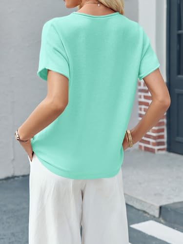 Image of Saodimallsu Women's Short Sleeve Lightweight Casual Crewneck Loose Fit Knit T-Shirt