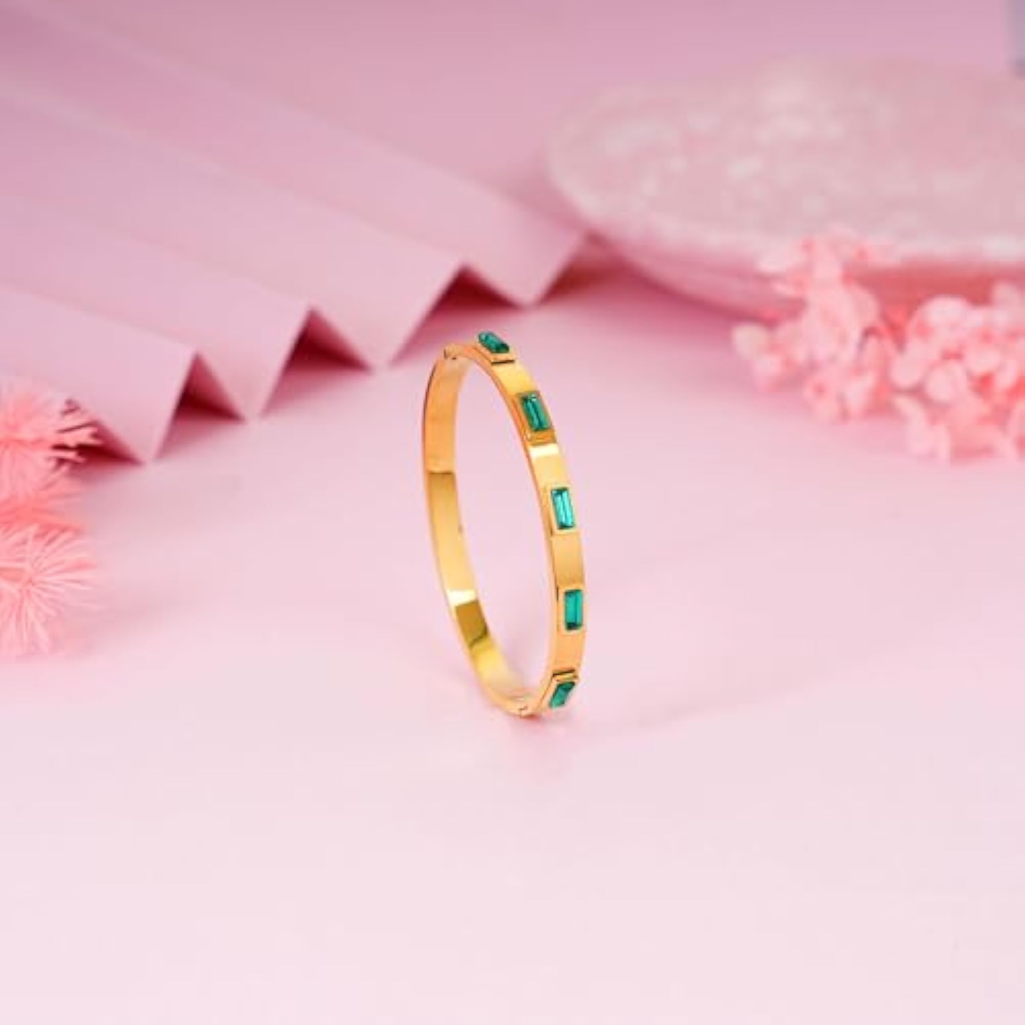 Women's 18K Gold Plated Bezel Bangle Bracelet, Waterproof