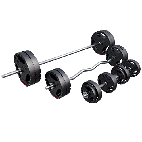 GORILLA SPORTS® Hantelset - 100kg, Langhantelstange 170cm, SZ Curlstange 120cm, 2x Kurzhanteln, Gewichte 4x1,25kg / 4x2,5kg / 4x5kg / 4x10kg, mit 8 Sternverschlüsse, Ø 30 mm, Kunststoff - Hantel Set