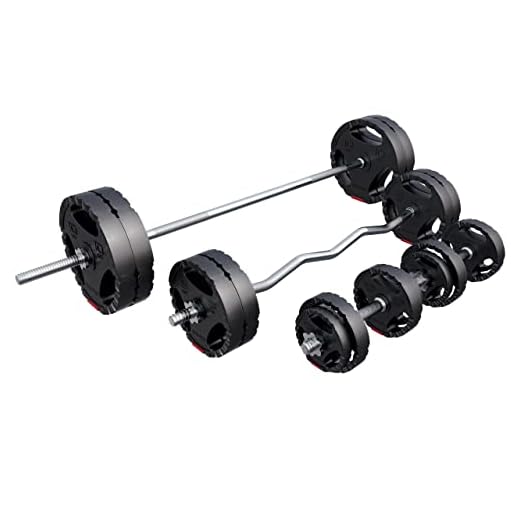GORILLA SPORTS® Hantelset - 100kg, Langhantelstange 170cm, SZ Curlstange 120cm, 2x Kurzhanteln, Gewichte 4x1,25kg / 4x2,5kg / 4x5kg / 4x10kg, mit 8 Sternverschlüsse, Ø 30 mm, Kunststoff - Hantel Set