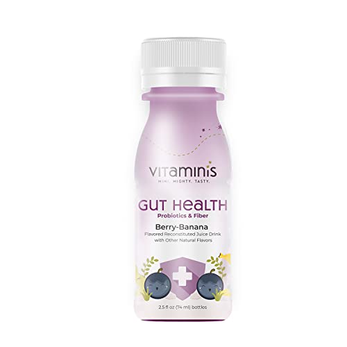 Vitaminis - Gut Health Shot - Berry Banana Juice with Probiotics and Fiber for Digestive Health. Dairy Free, No Added Sugar, Shelf Stable, & Gentle for Kids, Women, & Men (2.5 Fl. Oz, Pack of 12)