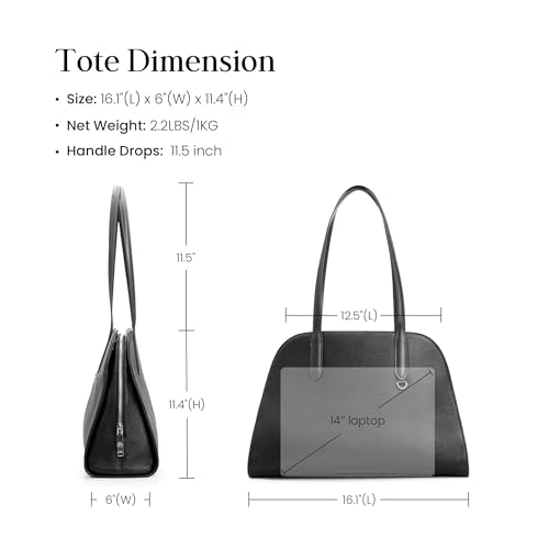 Image of befen Genuine Leather Tote Bag for Women Work Travel Leather Purse Handbags | Real Leather, Padded 14 inch Laptop Compartment, Multi-Pockets, Zipper, Tote Bag for Daily