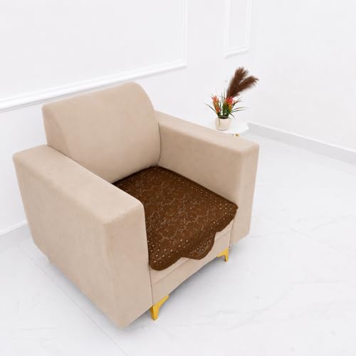 Image of Homerz Premium 'Surya Series' Sofa Cover | Stylish Sofa Protector | Net Fabric | Anti-Stain & Washable Slip Cover Exact Size Antislip (Flower Valley Brown, 1 Seater, Only Seat Cover)
