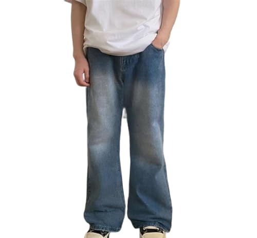 Men Baggy Vintage Washed Denim Pants High Waisted Wide Leg Straight Casual Trousers Streetwear