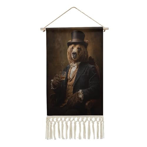 Jubonexis Arazzo da parete in lino, poster vintage da parete con nappe e asta in legno