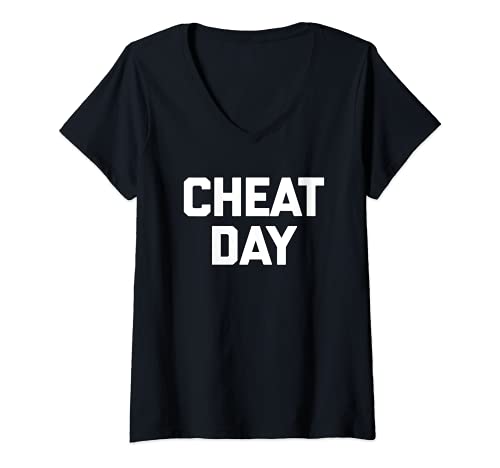 Donna Cheat Day T-Shirt divertente dicendo sarcastico fitness allenamento palestra Maglietta con Collo a V