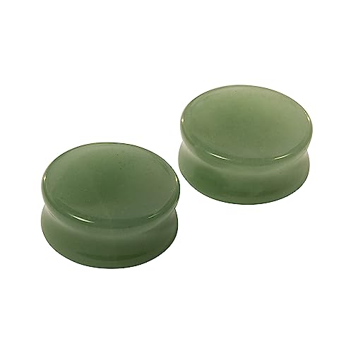 Pierced Owl Natural Green Aventurine Stone Flat Front Double Flared Plugs, Sold as a Pair (25mm (1"))