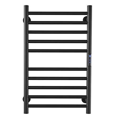 ZQFIDFYR Black Towel Warmer, Wall Mounted Bathroom Electric Heated Towel Rack with Adjustable Temperature and Time, 304 Stainless Steel Heated Towel Rail Radiator (Plug in)