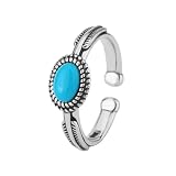 925 Sterling Silver ellipse Turquoise Adjustable Rings For Women Wedding Vintage Luxury Jewelry Argent Jewellery-Silver