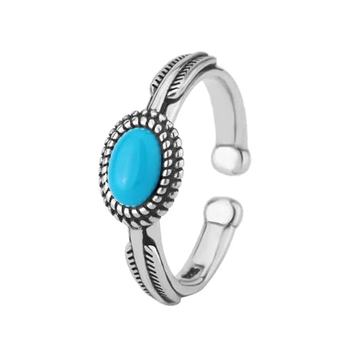 GWSGSFAS Anelli Regolabili in Argento Sterling 925 con ellisse Turchese per Donna, Gioielli Vintage di Lusso, Gioielli in Argento-Argento