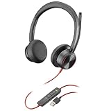 Poly Blackwire 8225 - Cuffie stereo con connettore USB-A, cancellazione attiva del rumore e braccio flessibile per microfono