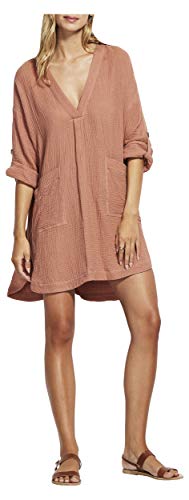Seafolly Women's V Neck Cover Up Dress with Roll Sleeves, Aloha Faded Rose, Small
