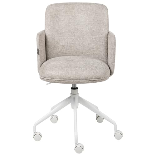 Sedia Da Ufficio Imbottita In Tessuto Beige Girevole Regolazione Altezza Sedile Elegante - 6