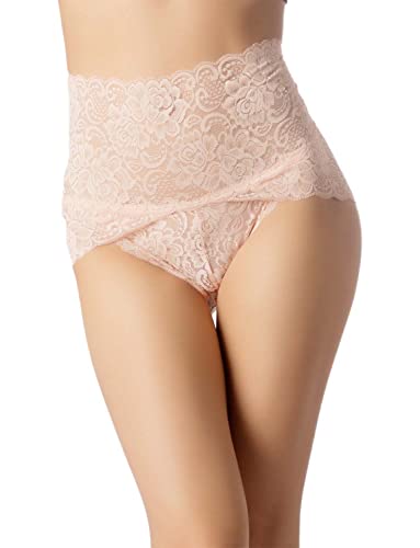 iB-iP Women's Sexy Lace Knickers See Through Underwear High Waist Hipster Panties, Size: 6, Light Yellow