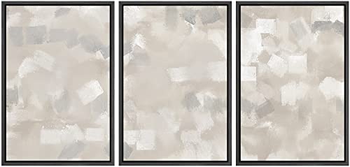 wall26 Framed Canvas Print Wall Art Set Gray, White & Tan Paint Smudge Display Abstract Shapes Illustrations Modern Art Bohemian Multicolor Ultra for Living Room, Bedroom, Office - 16"" x24 x3 Black