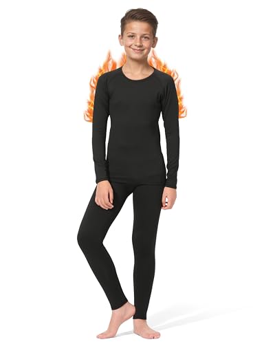 Rolimaka Boys Thermal Underwear Set kids Fleece Lined Leggings Pants Compression Long Johns Base Layer Top and Bottom M