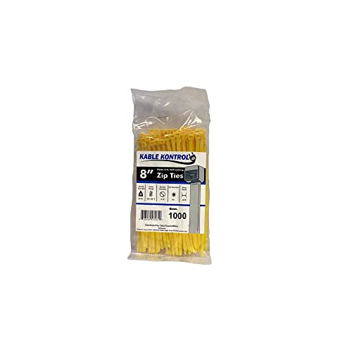 Kable Kontrol Cable Zip Ties, 8 Inch, 1000 Pcs, 50lbs Test, Yellow