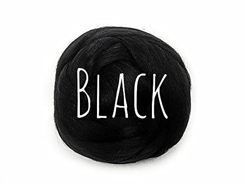 Colorful Passions Merino Wool Roving Oeko-TEX Certified Chunky Yarn Arm Knitting Felting Spinning Weaving Macrame 26-28 Microns EU Suppliers Black 50g (0.11lb)