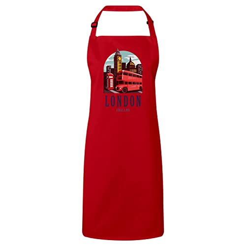 Tablier cuisine premium rouge motif Londres Angleterre avec illustration de Big Ben et Westminster