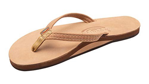Rainbow Sandals Ladies Luxury Leather - Single Layer Arch Support With 1/2" Narrow Strap, Buckskin, Ladies Size X-Large / 8.5-9.5