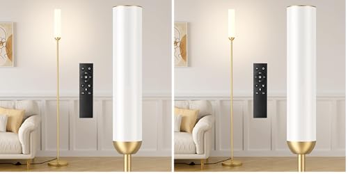 Image of Ambimall LED Floor Lamp with Remote Control, 65 inch Standing lamp with Stepless Adjustable 3000K-6500K Colors & 30-100% Brightness, Foot Switch(Gold) (Pack of 2)