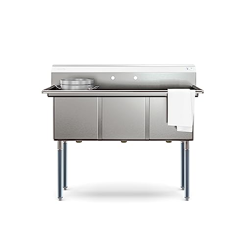 Image of KoolMore 51 in. Three Compartment 18-Gauge Stainless-Steel NSF Commercial Kitchen Sink, Bowl Size 15x15x14, with Three Basins and Pre-Drilled Faucet Holes for Restaurants and Cafes (KM-SC151514-N3)