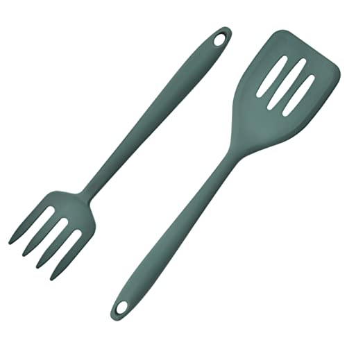 FUNNETOYU 1 juego Espátulas de Cocina de Silicona Antiadherente Utensilios Multiusos para Cocinar Hogar y Restaurantes Color Verde Oscuro