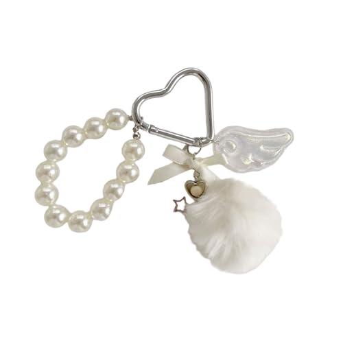 YTtkku Styles - Llavero de perlas con pompones de felpa, accesorio para decoración de bolsas de teléfono, accesorio de Navidad de felpa de invierno para teléfono, blanco, Talla única