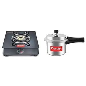 Prestige Marvel Top Gas Table, Black & Popular Aluminium Pressure Cooker, 3 litres, Silver Combo