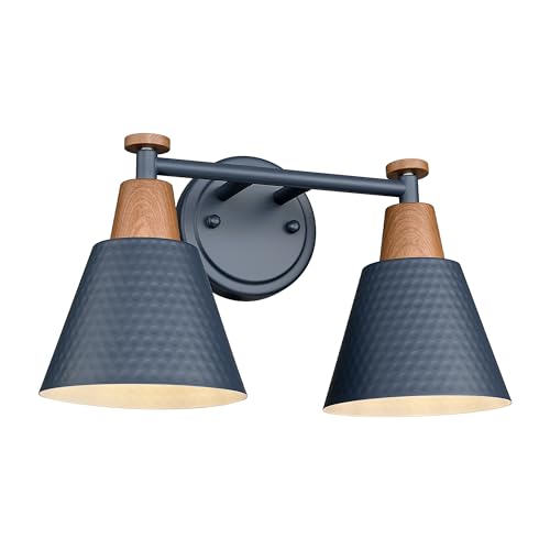 Image of FEMILA 2 Light Bathroom Vanity Light, 15 inch Modern Bathroom Lighting Fixtures Over Mirror, with Woodgrain Finsih, 4FG59B-2W Blue-NW