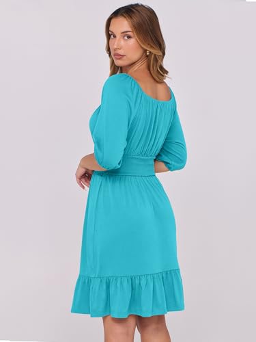 Image of ANRABESS Womens Lantern Short Sleeve Square Neck Casual Flowy Mini Dresses 2026 Holiday Summer Spring Beach Vacation Clothes