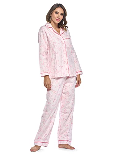 Casual Nights Women's Flannel Long Sleeve Pj's Button Down Sleepwear Pajama Set - Pink Floral - 4X-Large #TOP2