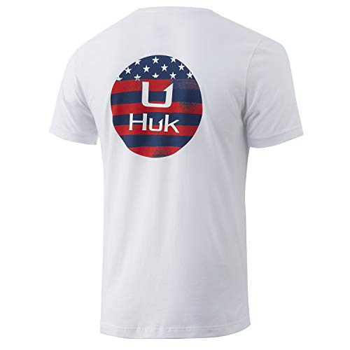 HUK Men's Short Sleeve Tee | Performance Fishing T-Shirt, American Pride-White, Medium