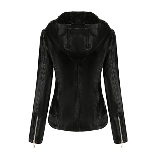 Hooded Faux Leather Jackets For Women - Waterproof Motorcycle Bomber Jacket PU Moto Biker Coat With Hood3