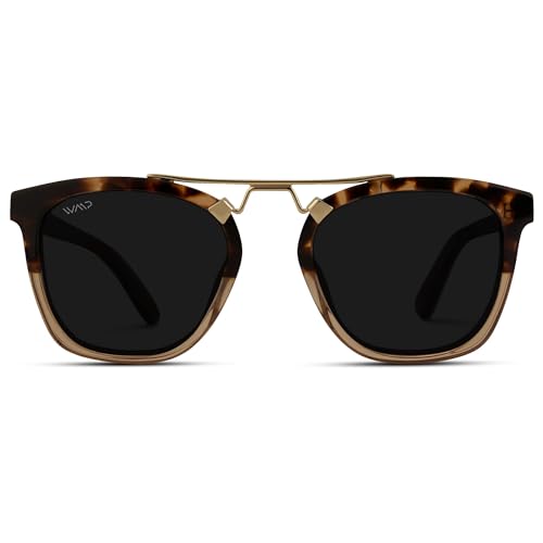WearMe Pro WMP Eyewear - Women's Oversized Polarized Sunglasses: Square Vintage Style with Metal Double-Bar Bridge (Crystal Brown Tortoise/Black Lens)