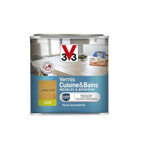 V33 Vernis intérieur cuisine & bains meubles et boiseries, Chêne doré satin 0,5L
