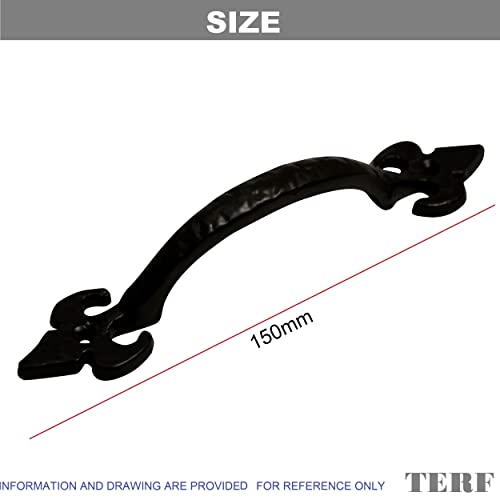 TERF® Heavy Duty Vintage Style Antique Black Door Pull Handle 150mm (6 inch) Including Fixing Screw for Kitchen Cupboard Cabinet Drawer Wardrobe Door Gate Pull Handle - Image 3