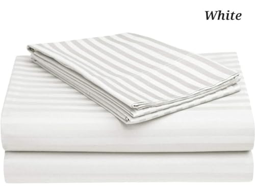 Image of Strip Glace Cotton Single Bedsheet with One Pillow Cover (White, Single)