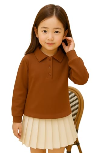 Image of JC JUMMY COUTURE Kids Long Sleeve Polo Shirt, Classic Collared Style, Available in White, Black and Brown, Cotton Blend, School Uniform
