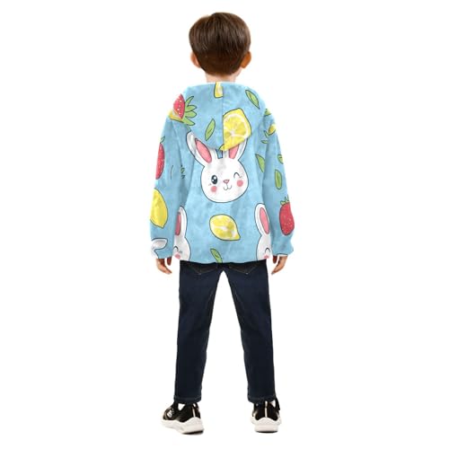 Cute Rabbit and Lemon Girls Fleece Jacket Girls Fall Jacket Girls Zip Up Hoodie Girls Sherpa Jacket 2-10T4