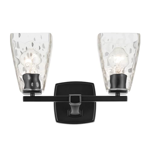 Image of Kichler Marant 2-Light Bathroom Vanity Light Fixture with Clear Water Glass in Black, Modern Wall Mount Light for Powder Room Over Mirror (14.25 x 9.5 in), 55215BKWTR