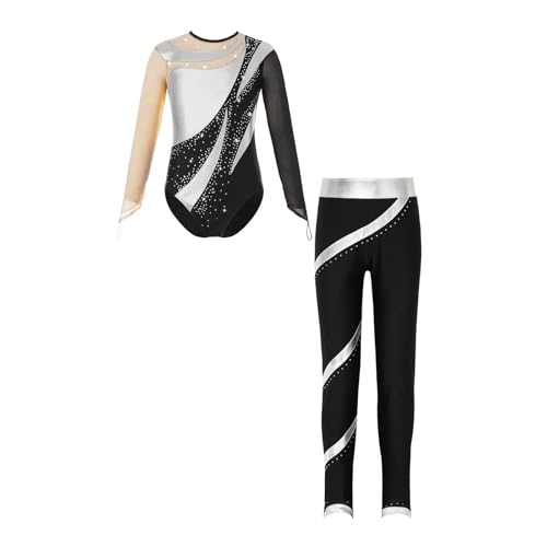 Conjuntos de danza y ballet for niños, leotardo de gimnasia for niñas, mono de patinaje artístico de manga larga brillante con pantalones, conjuntos de ropa de baile de 6 a 16 años Diseñados Para Danz