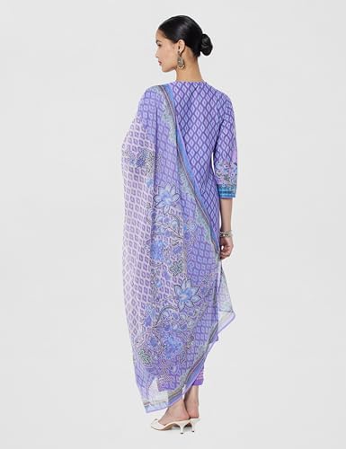 Image of BIBA Women Cotton Straight Kurta Slim Pants Suit Set