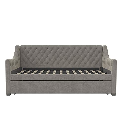 Little Seeds Ambrosia Diamond Tufted Upholstered Design Daybed and Trundle Set, Twin Size Frame, Light Grey