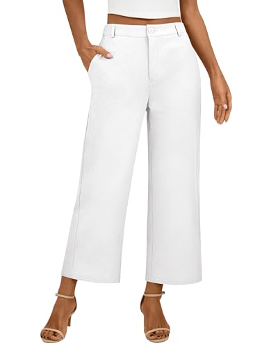 Neer Women's Cotton Linen Palazzo Pants, Casual Wide Leg Lounge Pants Summer High Waisted Flowy Trousers with Pockets(White,L)2